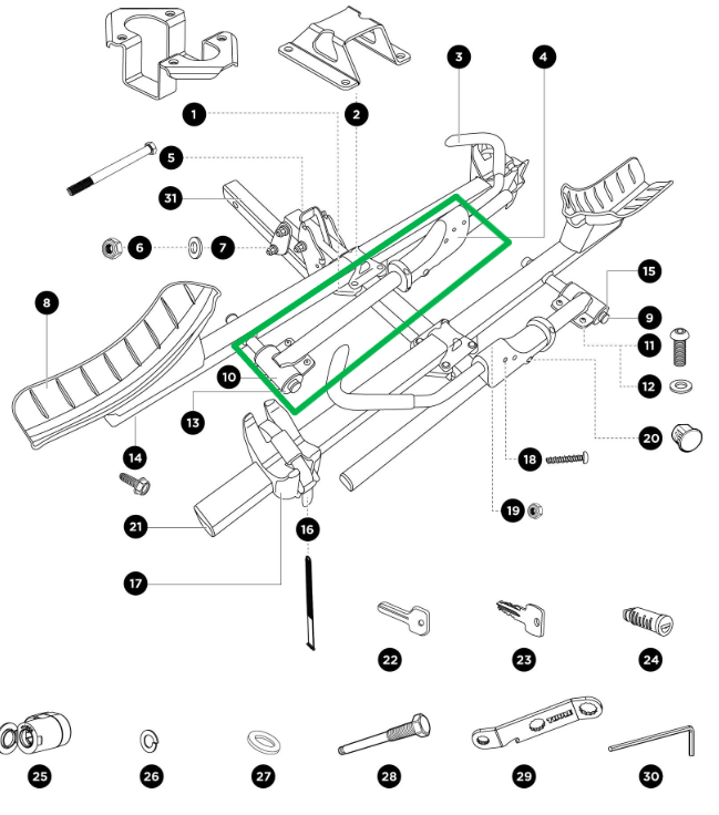 Thule 1500056444 Non-Locking Ratchet Arm Assembly (T2 Classic) - USED