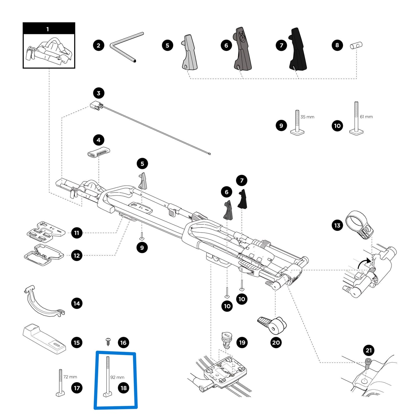 Thule 1500050553 Replacement T-bolt M6x92 (Super G, Criterium, Upride)