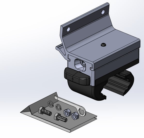 <p>New style extrusion that bolts to clamp with single bolt. Replaces older barrel nut tightening clamp.</p> <p>Includes 1 clamp with bracket and hardware. </p>