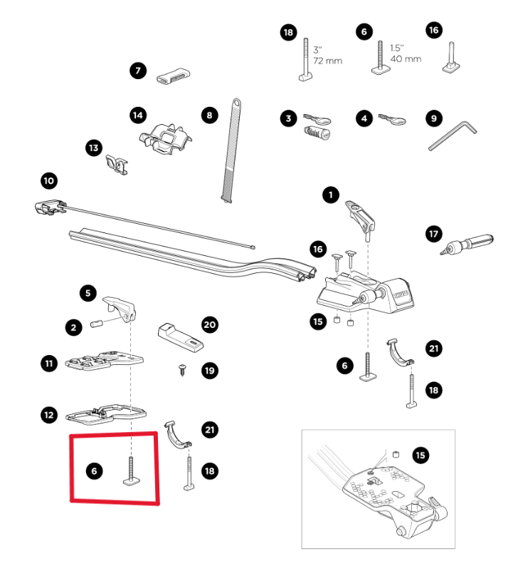 Thule 1500050236 Replacement T-Screw M6x40 (OutRide, FastRide, TopRide)
