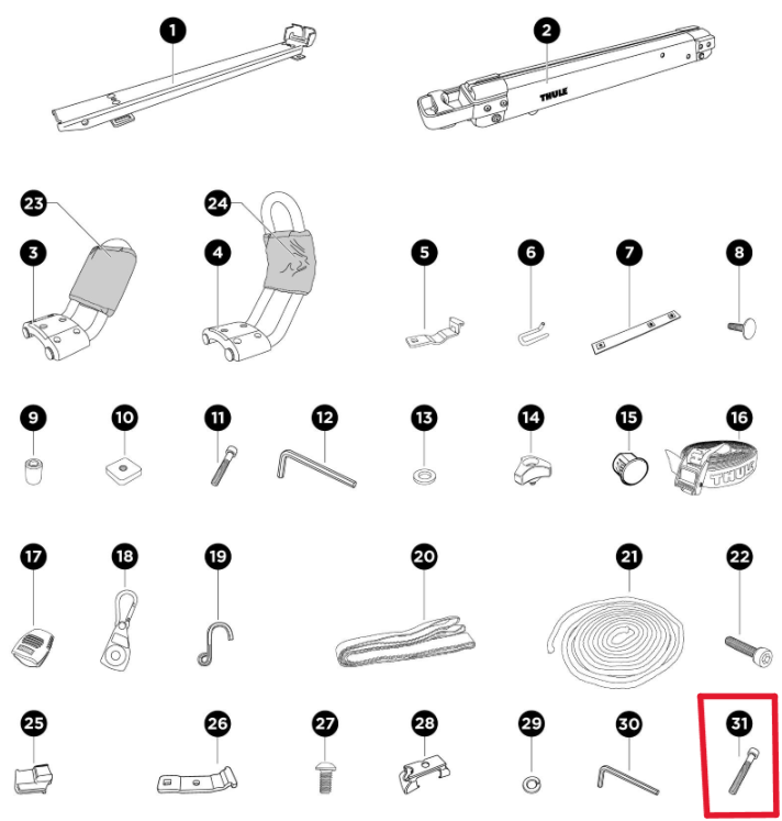 Lot de 4 vis Thule 1500056000 M6x37 (Hullivator)