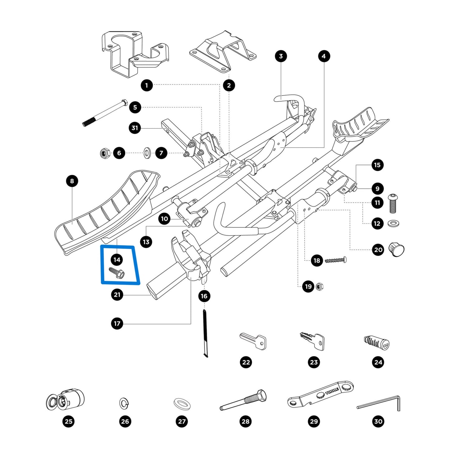 Boulon à tête fendue Thule 1500056207 (853599402 / 8535994) 5/16 x 1 (plateau de roue T2)